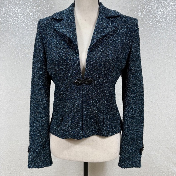 St. John Collection Jackets & Blazers - St. John Collection by Marie Gray Knit Blazer Black Blue Metallic Tweed Size 4